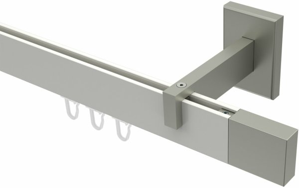 Innenlauf Gardinenstange Aluminium / Metall eckig 14x35 mm SMARTLINE - Lox Weiß / Edelstahl-Optik 180 cm