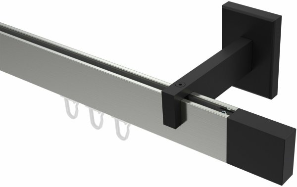 Innenlauf Gardinenstange Aluminium / Metall eckig 14x35 mm SMARTLINE - Lox Edelstahl-Optik / Schwarz 240 cm