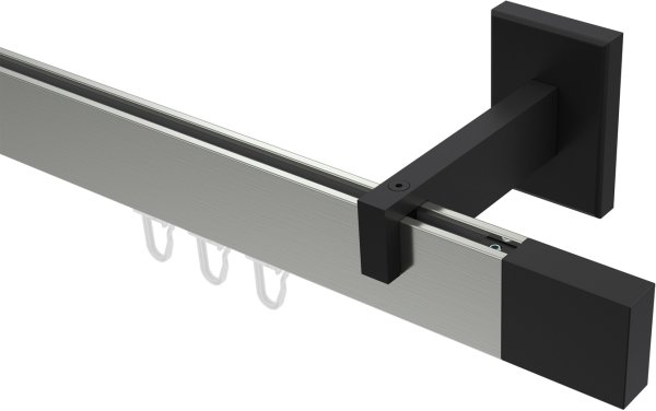 Innenlauf Gardinenstange Aluminium / Metall eckig 14x35 mm SMARTLINE - Lox Edelstahl-Optik / Schwarz 100 cm