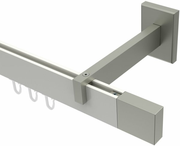 Innenlauf Gardinenstange Aluminium / Metall eckig 14x35 mm SMARTLINE - Lox Weiß / Edelstahl-Optik (WA lang) 440 cm (2 x 220 cm)