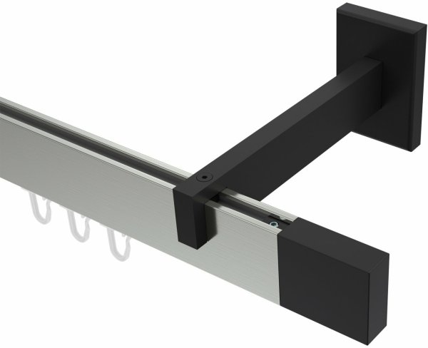 Innenlauf Gardinenstange Aluminium / Metall eckig 14x35 mm SMARTLINE - Lox Edelstahl-Optik / Schwarz (WA lang) 100 cm