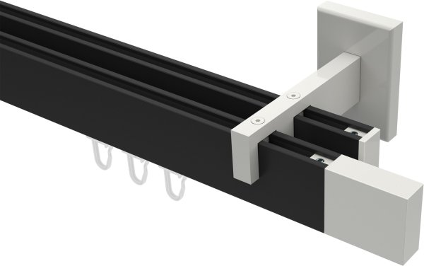 Innenlauf Gardinenstange Aluminium / Metall eckig 14x35 mm 2-läufig SMARTLINE - Lox Schwarz / Weiß 100 cm