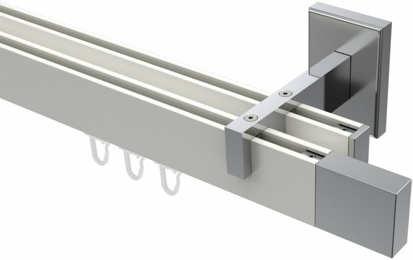 Innenlauf Gardinenstange Aluminium / Metall eckig 14x35 mm 2-läufig SMARTLINE - Lox Weiß / Chrom 320 cm (2 x 160 cm)