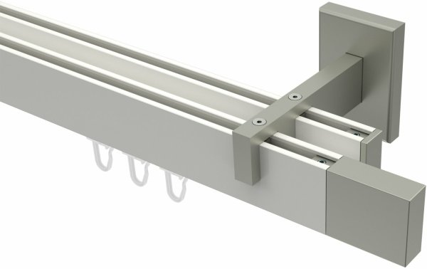 Innenlauf Gardinenstange Aluminium / Metall eckig 14x35 mm 2-läufig SMARTLINE - Lox Weiß / Edelstahl-Optik 160 cm