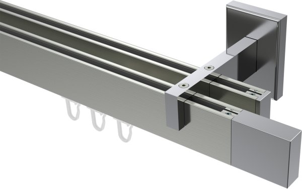 Innenlauf Gardinenstange Aluminium / Metall eckig 14x35 mm 2-läufig SMARTLINE - Lox Edelstahl-Optik / Chrom 100 cm