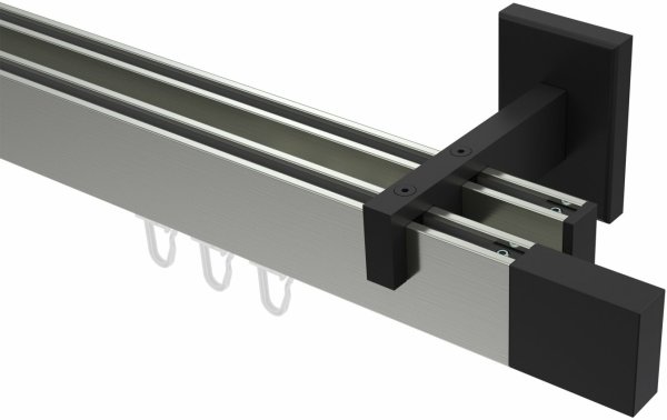 Innenlauf Gardinenstange Aluminium / Metall eckig 14x35 mm 2-läufig SMARTLINE - Lox Edelstahl-Optik / Schwarz 160 cm
