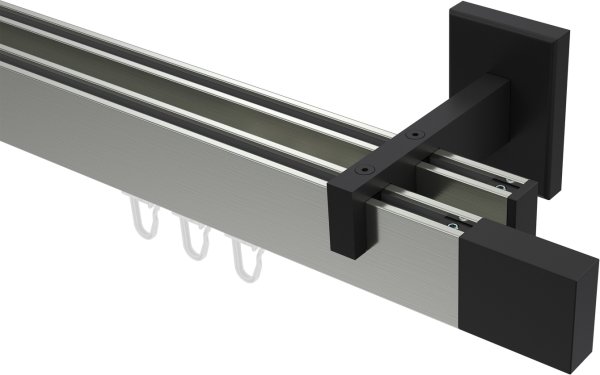 Innenlauf Gardinenstange Aluminium / Metall eckig 14x35 mm 2-läufig SMARTLINE - Lox Edelstahl-Optik / Schwarz 100 cm