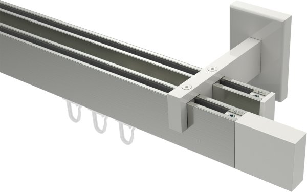 Innenlauf Gardinenstange Aluminium / Metall eckig 14x35 mm 2-läufig SMARTLINE - Lox Edelstahl-Optik / Weiß 100 cm