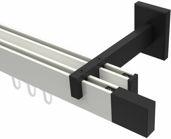 Innenlauf Gardinenstange Aluminium / Metall eckig 14x35 mm 2-läufig SMARTLINE - Lox Weiß / Schwarz (WA lang) 100 cm