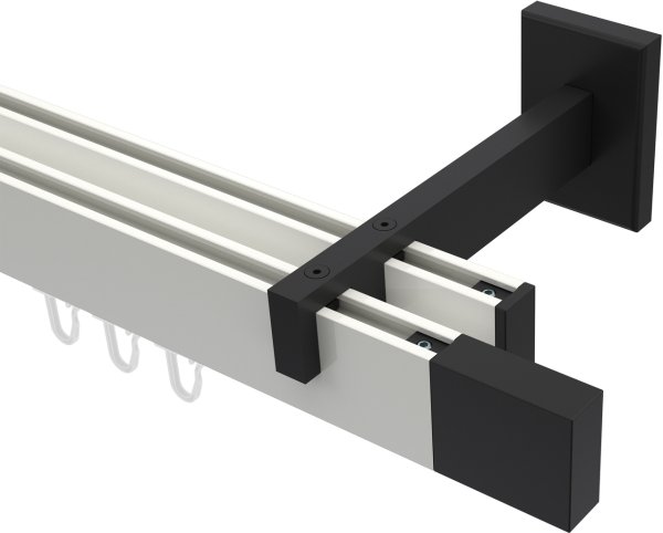 Innenlauf Gardinenstange Aluminium / Metall eckig 14x35 mm 2-läufig SMARTLINE - Lox Weiß / Schwarz (WA lang) 100 cm