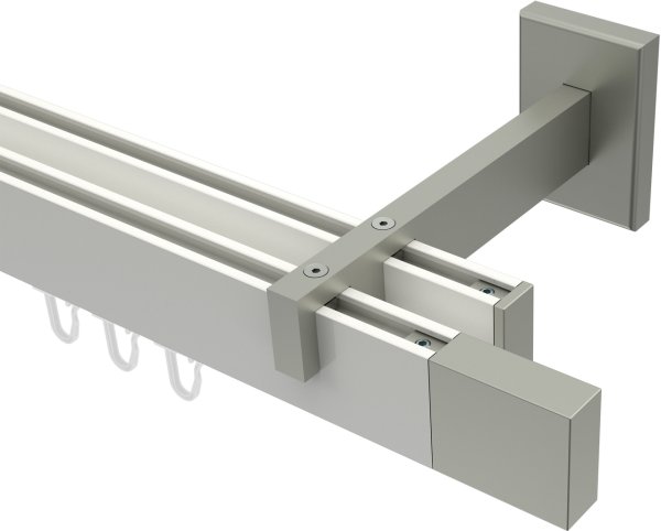 Innenlauf Gardinenstange Aluminium / Metall eckig 14x35 mm 2-läufig SMARTLINE - Lox Weiß / Edelstahl-Optik (WA lang) 100 cm