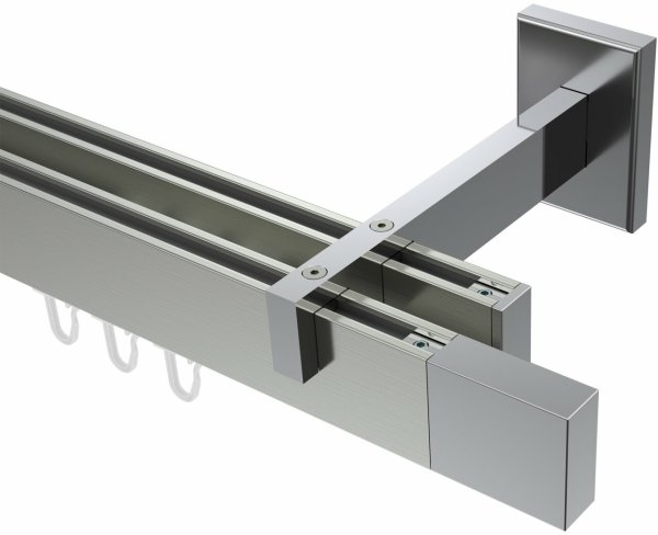 Innenlauf Gardinenstange Aluminium / Metall eckig 14x35 mm 2-läufig SMARTLINE - Lox Edelstahl-Optik / Chrom (WA lang) 100 cm