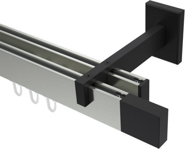 Innenlauf Gardinenstange Aluminium / Metall eckig 14x35 mm 2-läufig SMARTLINE - Lox Edelstahl-Optik / Schwarz (WA lang) 100 cm