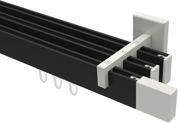 Innenlauf Gardinenstange Aluminium / Metall eckig 14x35 mm 3-läufig SMARTLINE - Lox Schwarz / Weiß 100 cm