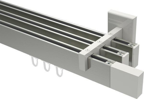 Innenlauf Gardinenstange Aluminium / Metall eckig 14x35 mm 3-läufig SMARTLINE - Lox Edelstahl-Optik / Weiß 100 cm