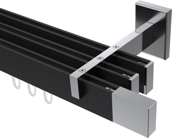 Innenlauf Gardinenstange Aluminium / Metall eckig 14x35 mm 3-läufig SMARTLINE - Lox Schwarz / Chrom (WA lang) 100 cm