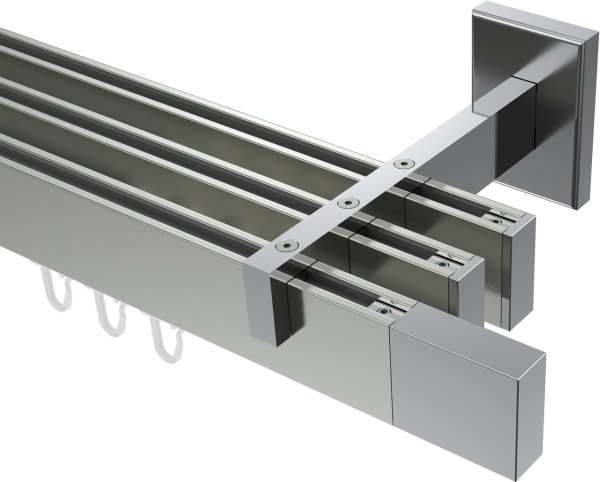 Innenlauf Gardinenstange Aluminium / Metall eckig 14x35 mm 3-läufig SMARTLINE - Lox Edelstahl-Optik / Chrom (WA lang) 100 cm