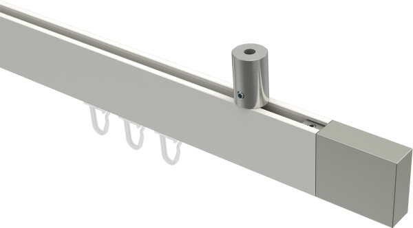 Innenlauf Gardinenstange Deckenmontage Aluminium / Metall eckig 14x35 mm SONIUS - Lox Weiß / Edelstahl-Optik 100 cm