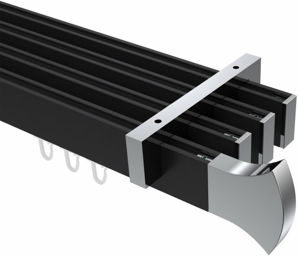 Innenlauf Gardinenstange Deckenmontage Aluminium / Metall eckig 14x35 mm 4-läufig SMARTLINE - Conex Schwarz / Chrom 100 cm