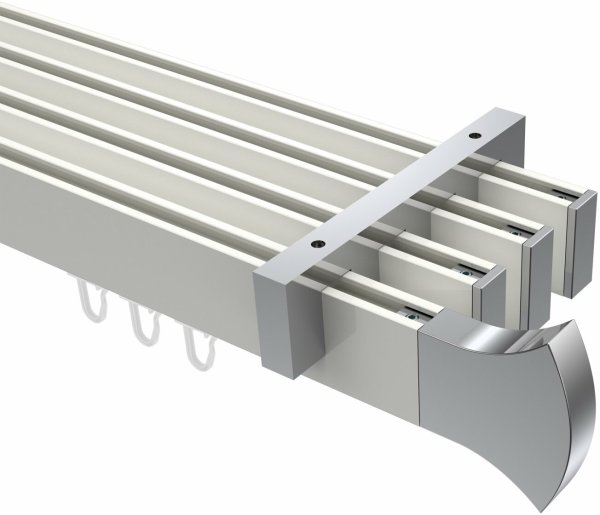 Innenlauf Gardinenstange Deckenmontage Aluminium / Metall eckig 14x35 mm 4-läufig SMARTLINE - Conex Weiß / Chrom 280 cm (2 x 140 cm)