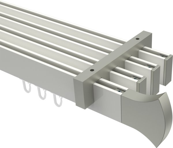 Innenlauf Gardinenstange Deckenmontage Aluminium / Metall eckig 14x35 mm 4-läufig SMARTLINE - Conex Weiß / Edelstahl-Optik 100 cm