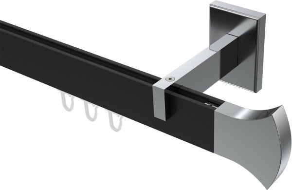 Innenlauf Gardinenstange Aluminium / Metall eckig 14x35 mm SMARTLINE - Conex Schwarz / Chrom 480 cm (2 x 240 cm)