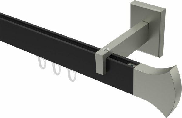 Innenlauf Gardinenstange Aluminium / Metall eckig 14x35 mm SMARTLINE - Conex Schwarz / Edelstahl-Optik 320 cm (2 x 160 cm)