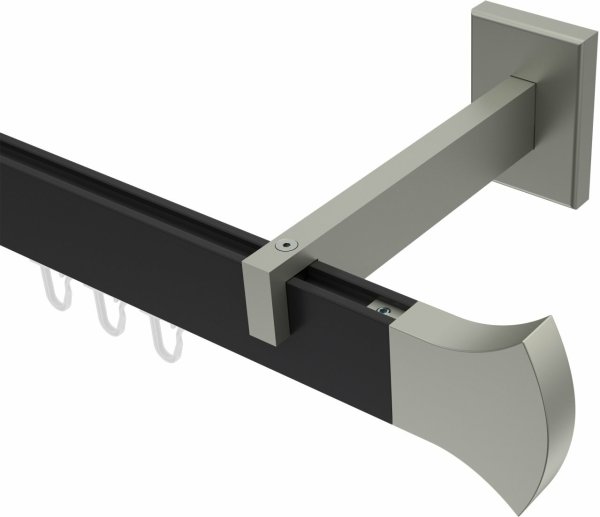 Innenlauf Gardinenstange Aluminium / Metall eckig 14x35 mm SMARTLINE - Conex Schwarz / Edelstahl-Optik (WA lang) 100 cm