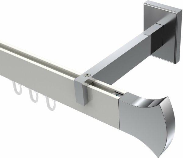 Innenlauf Gardinenstange Aluminium / Metall eckig 14x35 mm SMARTLINE - Conex Weiß / Chrom (WA lang) 280 cm (2 x 140 cm)