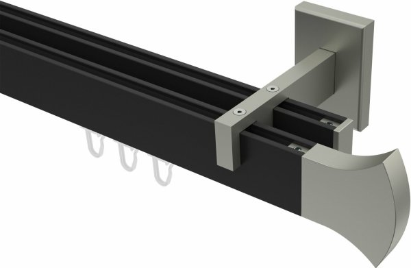 Innenlauf Gardinenstange Aluminium / Metall eckig 14x35 mm 2-läufig SMARTLINE - Conex Schwarz / Edelstahl-Optik 440 cm (2 x 220 cm)