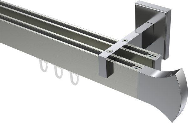 Innenlauf Gardinenstange Aluminium / Metall eckig 14x35 mm 2-läufig SMARTLINE - Conex Edelstahl-Optik / Chrom 100 cm