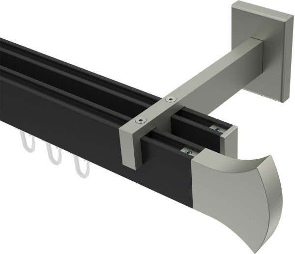 Innenlauf Gardinenstange Aluminium / Metall eckig 14x35 mm 2-läufig SMARTLINE - Conex Schwarz / Edelstahl-Optik (WA lang) 440 cm (2 x 220 cm)