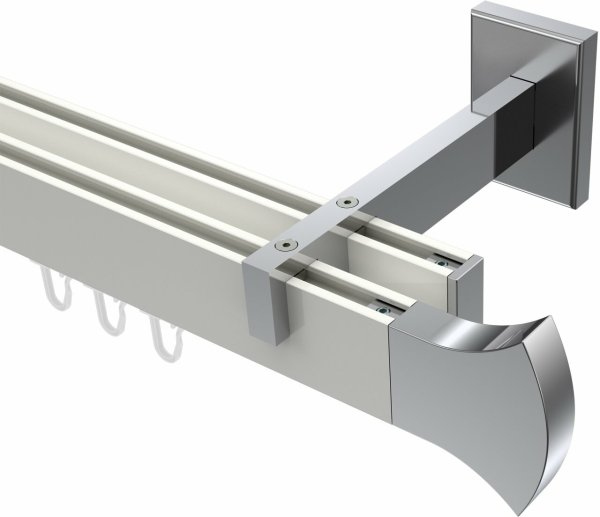 Innenlauf Gardinenstange Aluminium / Metall eckig 14x35 mm 2-läufig SMARTLINE - Conex Weiß / Chrom (WA lang) 440 cm (2 x 220 cm)