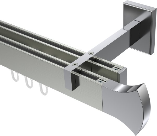 Innenlauf Gardinenstange Aluminium / Metall eckig 14x35 mm 2-läufig SMARTLINE - Conex Edelstahl-Optik / Chrom (WA lang) 100 cm