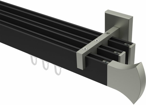 Innenlauf Gardinenstange Aluminium / Metall eckig 14x35 mm 3-läufig SMARTLINE - Conex Schwarz / Edelstahl-Optik 140 cm