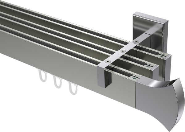 Innenlauf Gardinenstange Aluminium / Metall eckig 14x35 mm 3-läufig SMARTLINE - Conex Edelstahl-Optik / Chrom 100 cm