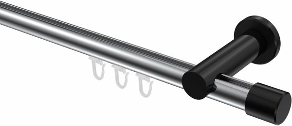 Innenlauf Gardinenstange Aluminium / Metall 20 mm Ø PLATON - Santo Chrom / Schwarz 400 cm (2 x 200 cm)