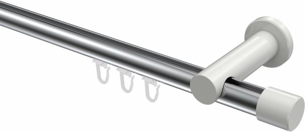 Innenlauf Gardinenstange Aluminium / Metall 20 mm Ø PLATON - Santo Chrom / Weiß 280 cm (2 x 140 cm)