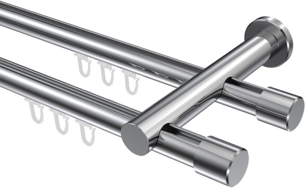 Innenlauf Gardinenstange Aluminium / Metall 20 mm Ø 2-läufig PLATON - Santo Chrom 480 cm (2 x 240 cm)