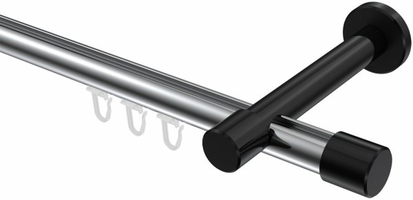 Innenlauf Gardinenstange Aluminium / Metall 20 mm Ø PRESTIGE - Santo Chrom / Schwarz 180 cm