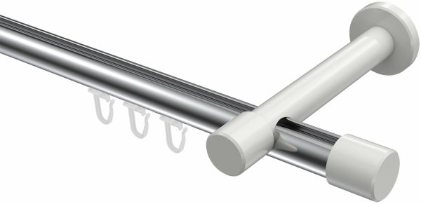 Innenlauf Gardinenstange Aluminium / Metall 20 mm Ø PRESTIGE - Santo Chrom / Weiß 120 cm