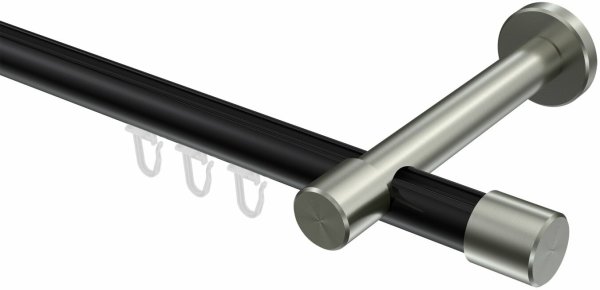 Innenlauf Gardinenstange Aluminium / Metall 20 mm Ø PRESTIGE - Santo Schwarz / Edelstahl-Optik 360 cm (2 x 180 cm)