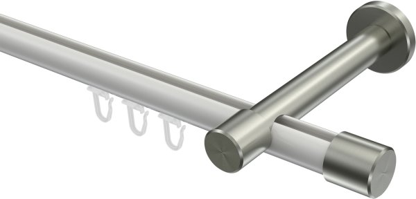 Innenlauf Gardinenstange Aluminium / Metall 20 mm Ø PRESTIGE - Santo Weiß / Edelstahl-Optik 100 cm