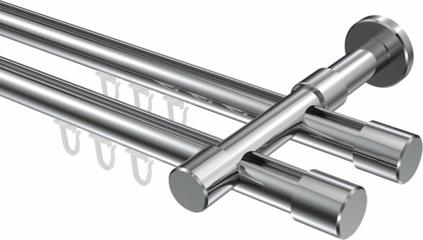 Innenlauf Gardinenstange Aluminium / Metall 20 mm Ø 2-läufig PRESTIGE - Santo Chrom 320 cm (2 x 160 cm)