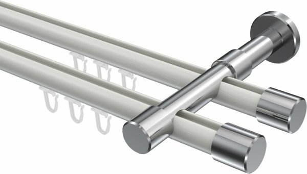 Innenlauf Gardinenstange Aluminium / Metall 20 mm Ø 2-läufig PRESTIGE - Santo Weiß / Chrom 320 cm (2 x 160 cm)