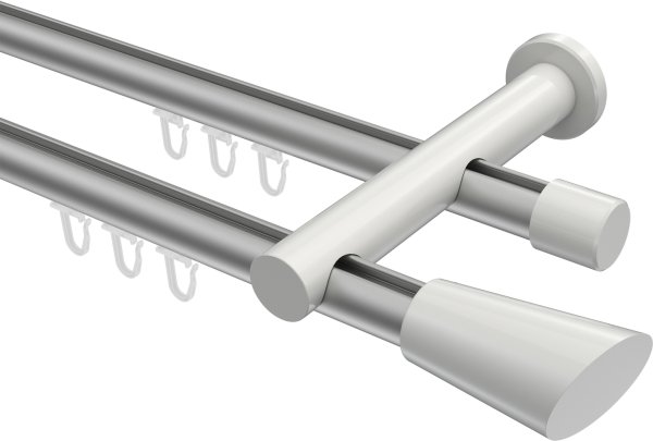 Innenlauf Gardinenstange Aluminium / Metall 20 mm Ø 2-läufig PLATON - Bento Silbergrau / Weiß 100 cm