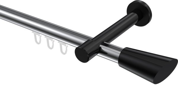 Innenlauf Gardinenstange Aluminium / Metall 20 mm Ø PRESTIGE - Bento Chrom / Schwarz 100 cm