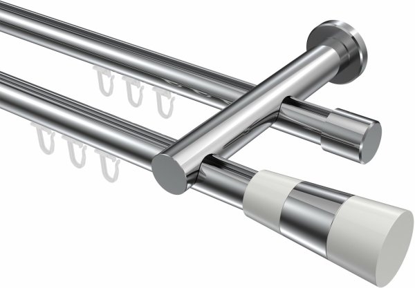 Innenlauf Gardinenstange Aluminium / Metall 20 mm Ø 2-läufig PLATON - Tanara Chrom 200 cm
