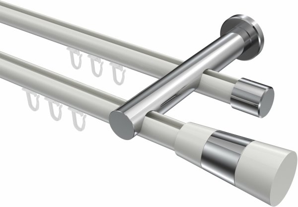 Innenlauf Gardinenstange Aluminium / Metall 20 mm Ø 2-läufig PLATON - Tanara Weiß / Chrom 180 cm