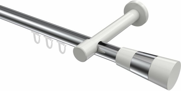 Innenlauf Gardinenstange Aluminium / Metall 20 mm Ø PRESTIGE - Tanara Chrom / Weiß 240 cm